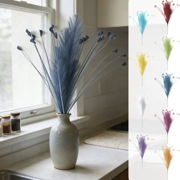 Pampas Grass Decor Velvety Artificial Flower, Gothic Floral Arrangement for Christmas Mantel Display, Family Gathering Holiday Party Favor, Faux Pompas Grass Centerpiece for Contemporary Akmoler