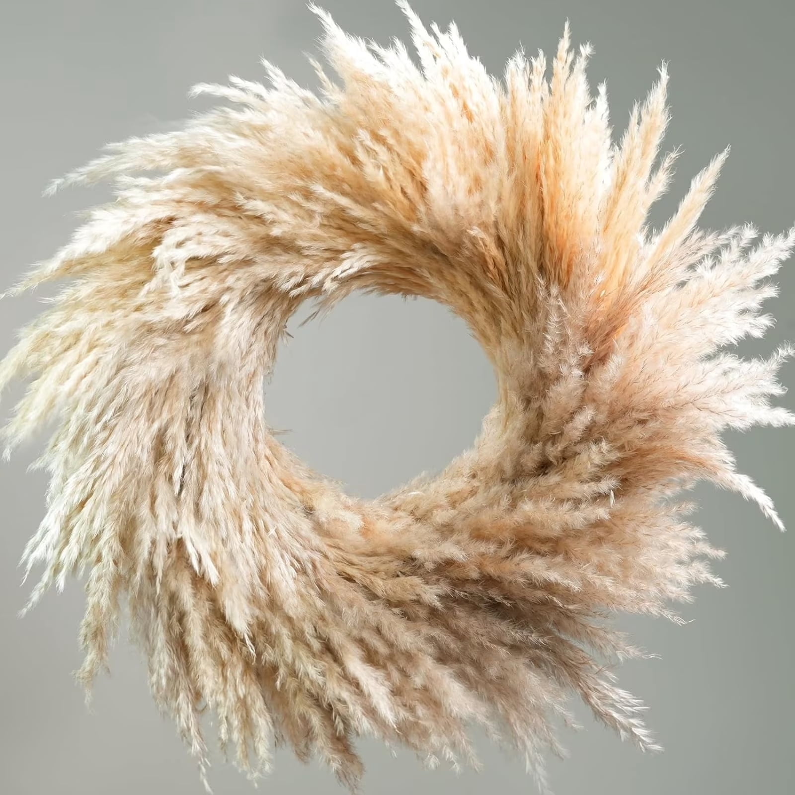 27'' Faux Pampas Wreath for Front Door, Artificial Pampas Wreath for All Seasons  (Ivory&Taupe)