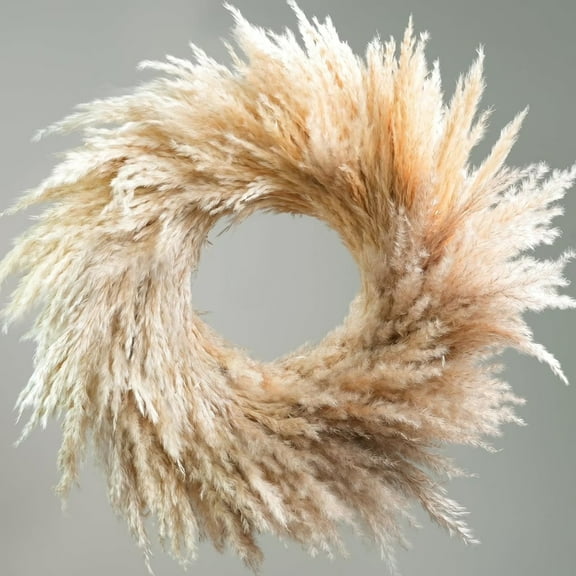 Pampas Grass Wreath, 14'' Faux Pampas Wreath for Front Door, Artificial Pampas Wreath for All Seasons, Boho Wall Decor, Farmhouse Pampas Grass Garland
