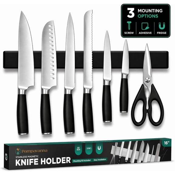 Pampavanna 16 in Black Stainless Steel Magnetic Knife Holder