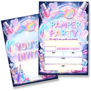 Pamper Spa Birthday Party Invitations Supplies with Envelopes Set of 20 Glitz Glam Makeup Glow Birthday Invitations Fill in Blank, Double Sided