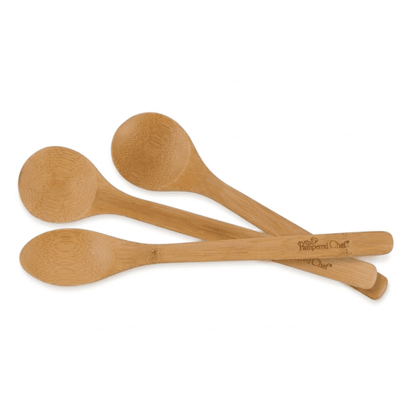Pampered Chef Bamboo Spoon Set, Non-Stick Kitchen Utensils, 3-Piece Pack, Natural Wood