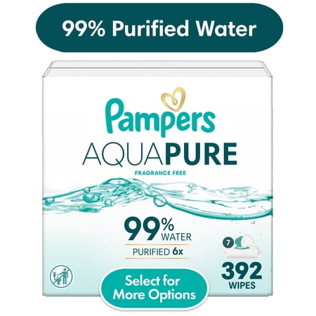 Pampers Aqua Pure Baby Wipes Unscented, 7-Pack, 392 Total Count (Select for More Options)