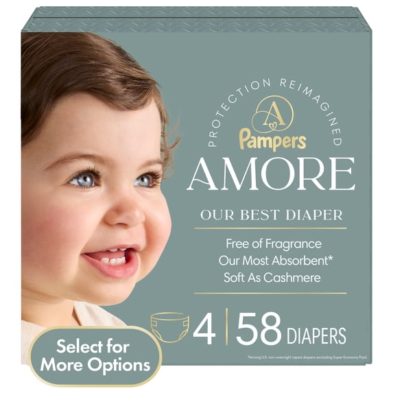 Pampers Amore Baby Diapers Size 4, 58 Count (Select for More Options)