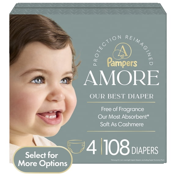 Pampers Amore Baby Diapers Size 4, 108 Count (Select for More Options)