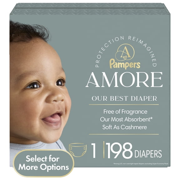 Pampers Amore Baby Diapers Size 1, 198 Count (Select for More Options)