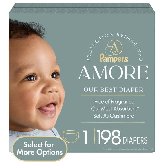 Pampers Amore Baby Diapers Size 1, 198 Count (Select for More Options)