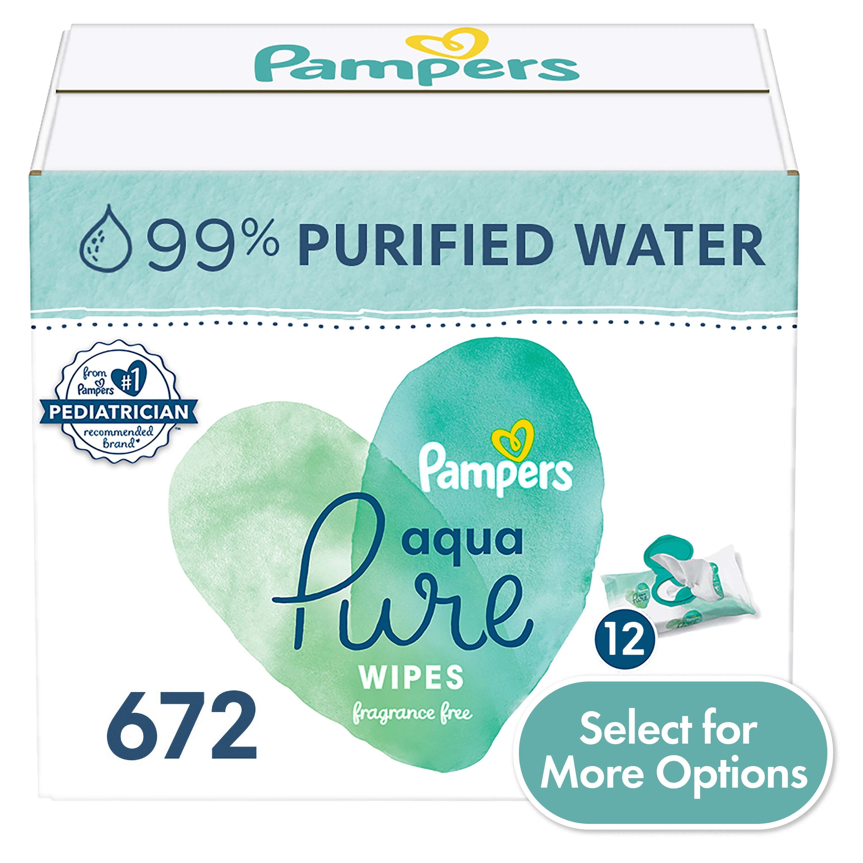  Pampers Aqua Pure Toallitas húmedas para bebés, piel sensible,  hipoalergénicas y sin perfume, 10 paquetes con tapa, 560 unidades : Bebés