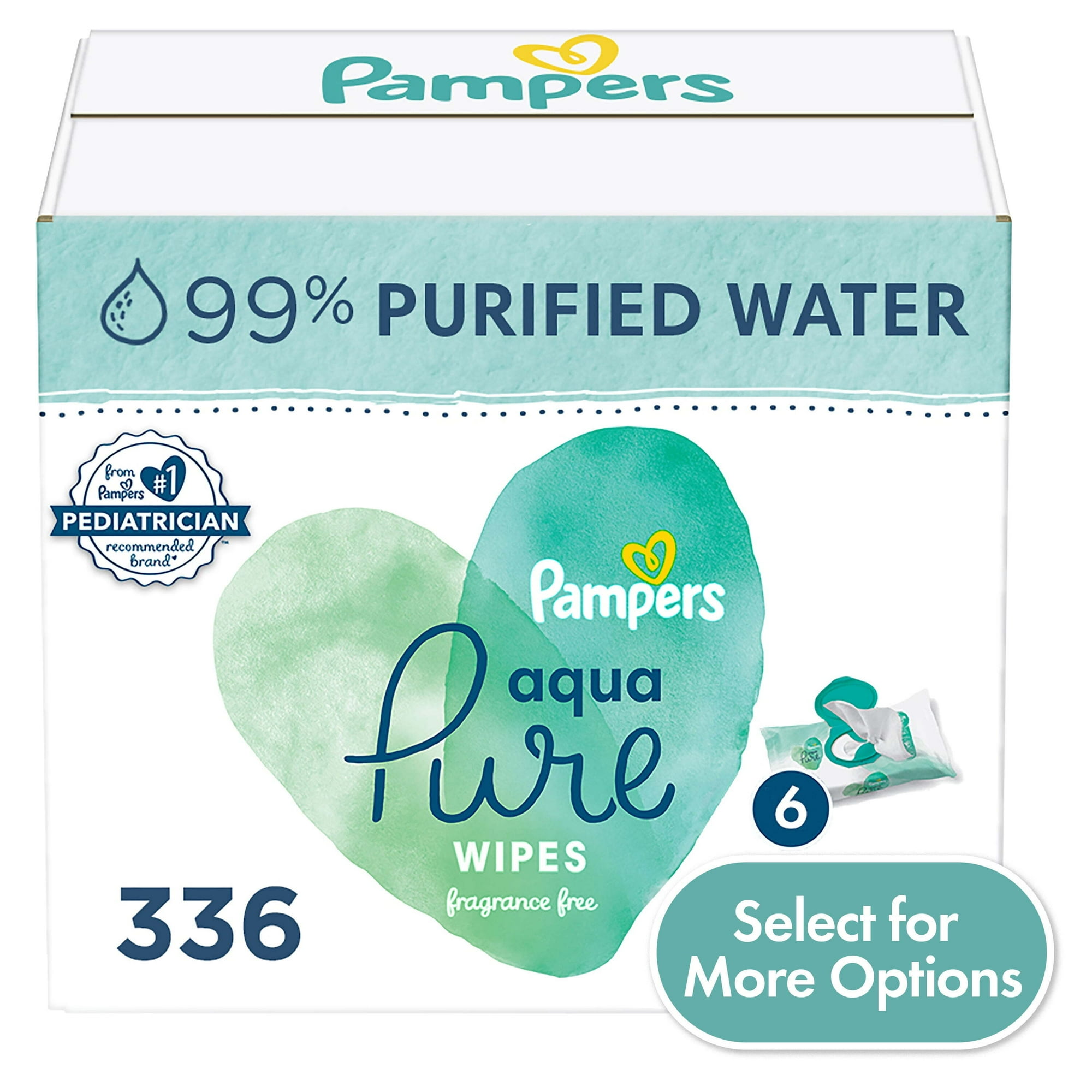 Pampers Aqua Pure Baby Wipes 6X Flip-Top Packs 336 Wipes