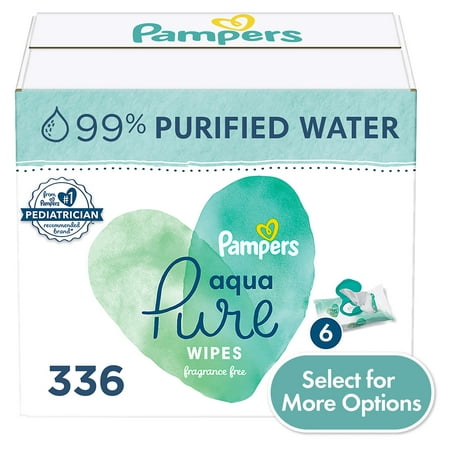 Pampers Aqua Pure Baby Wipes 6X Flip-Top Packs 336 Wipes (Select for More Options)