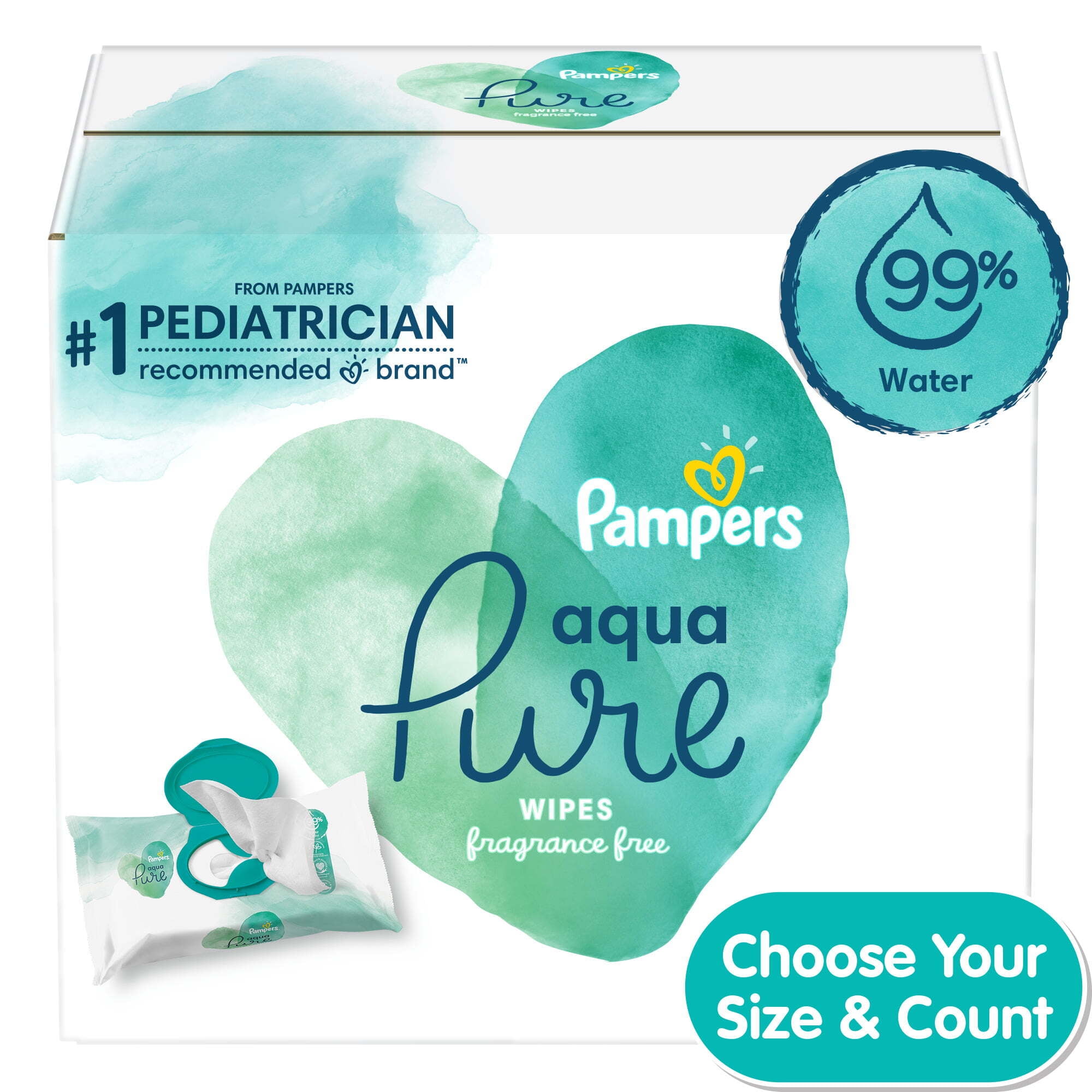 Pampers Aqua Pure Baby Wipes 8X Flip-Top Pack 448 Wipes (Select for More Options)