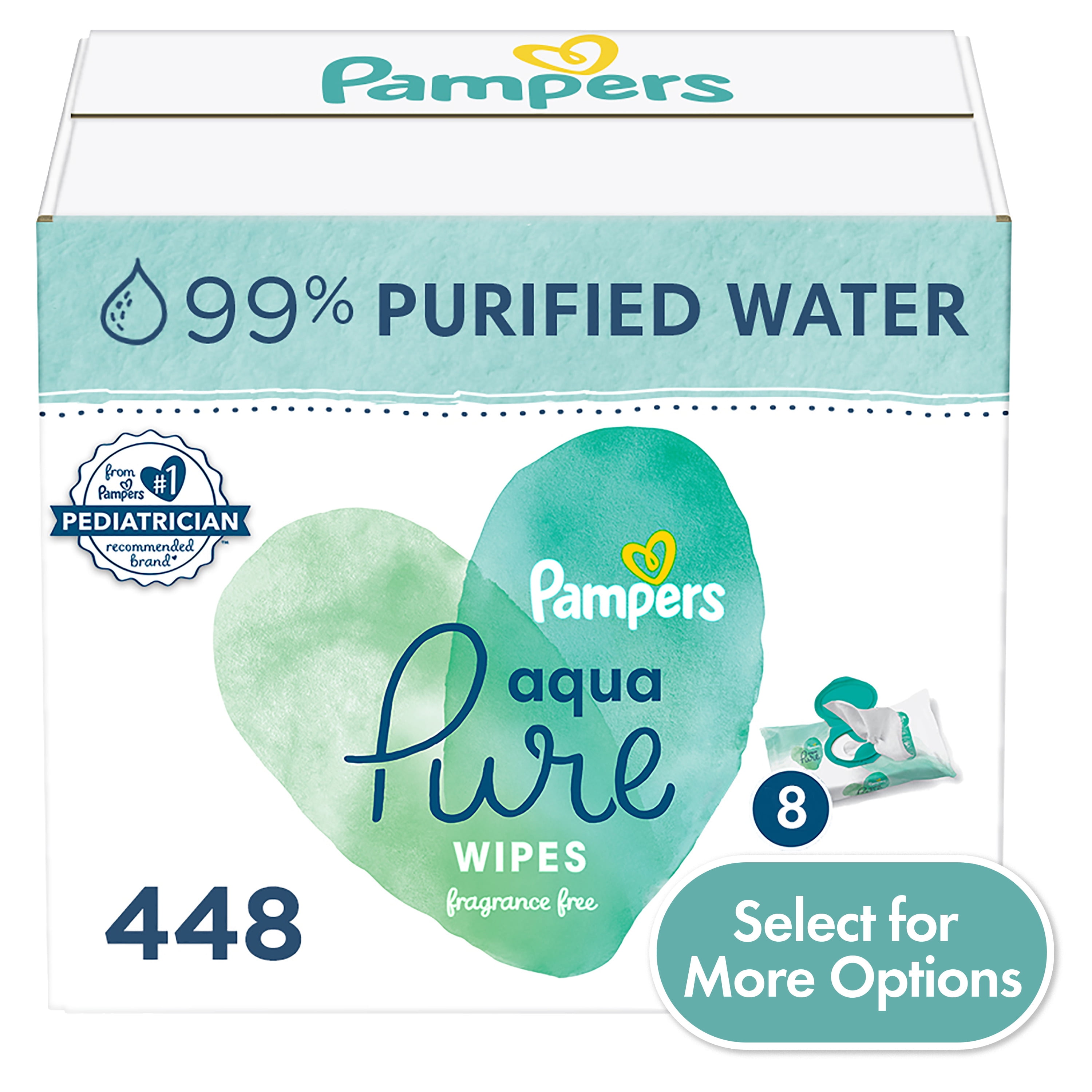 Pampers Aqua Pure Baby Wipes 8X FlipTop Pack 448 Wipes (Select for