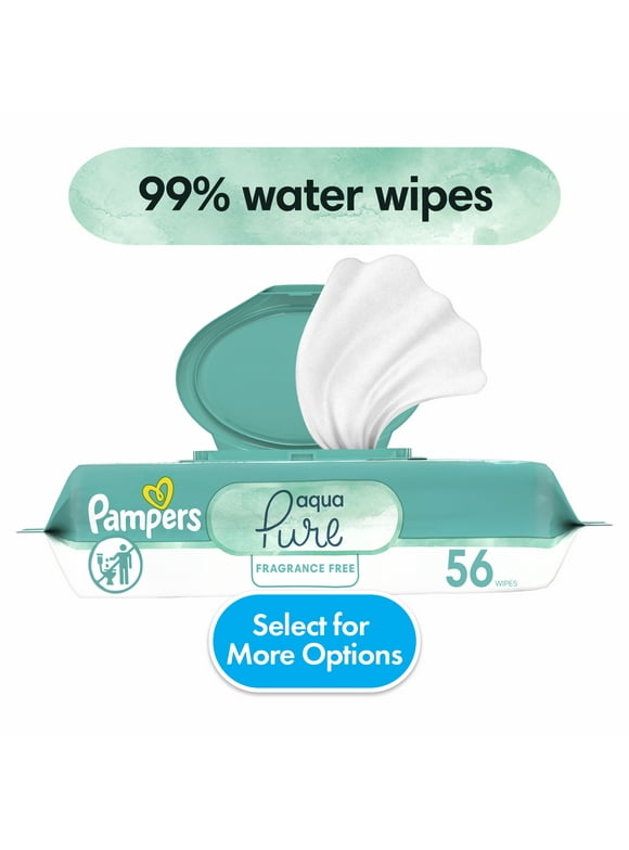 Pampers Aqua Pure Baby Wipes 1X Flip-Top Pack 56 Wipes (Select for More Options)