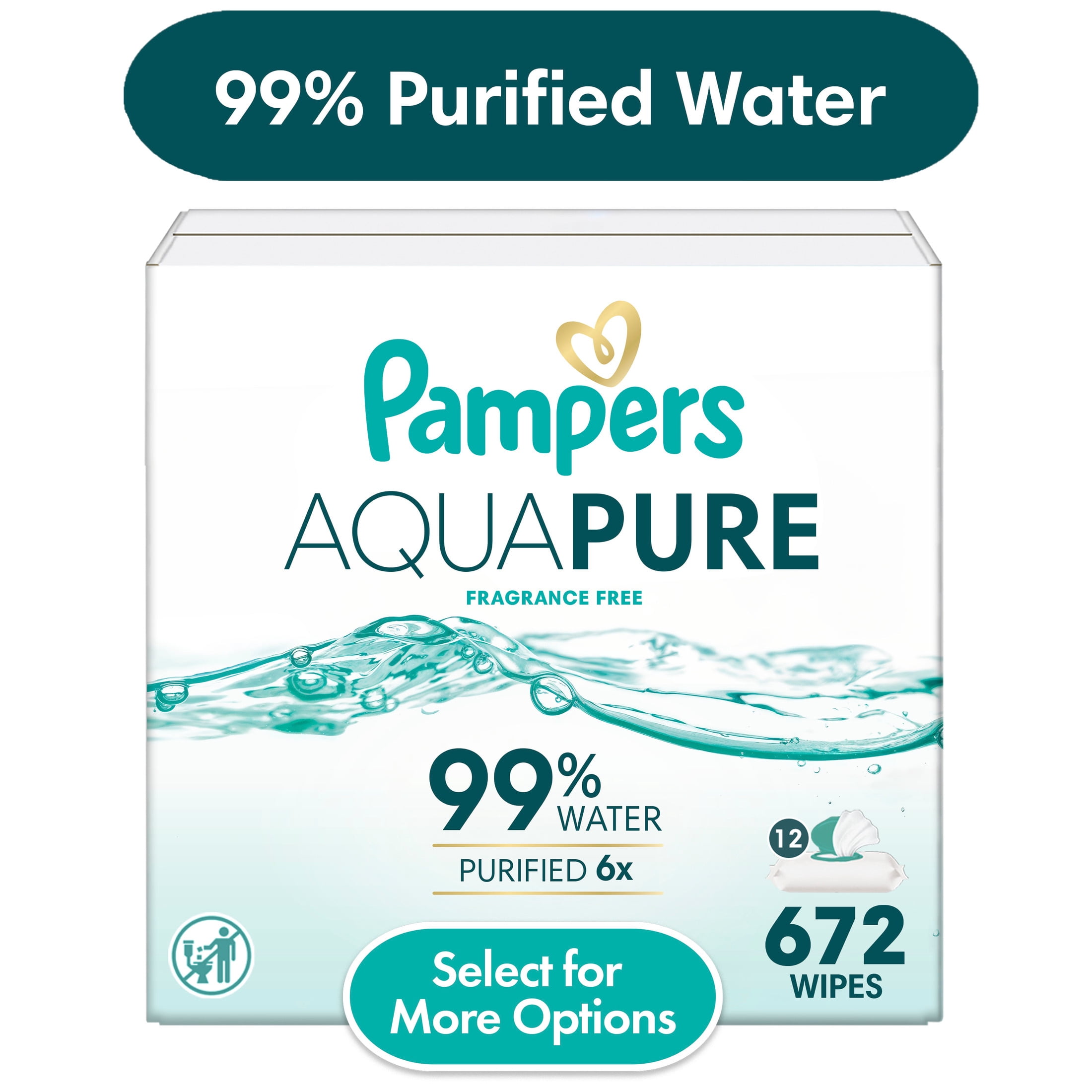 Pampers Aqua Pure Baby Wipes Unscented, 12-Pack, 672 Total Wipes (Select for More Options)