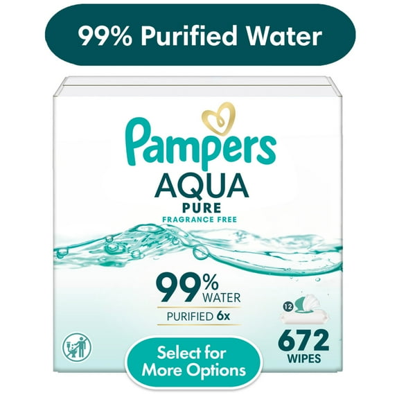 Pampers Aqua Pure Baby Wipes Unscented, 12-Pack, 672 Total Wipes (Select for More Options)