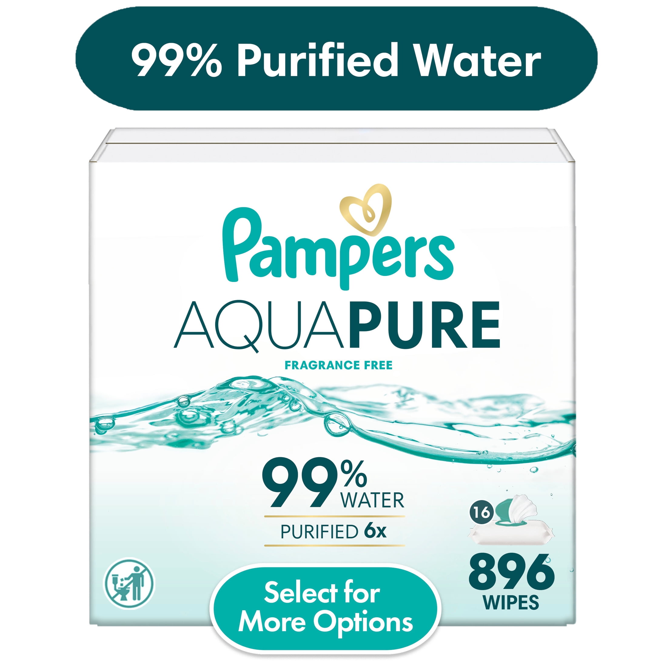 Pampers Aqua Pure Baby Wipes Unscented, 16-Pack, 896 Total Wipes (Select for More Options)