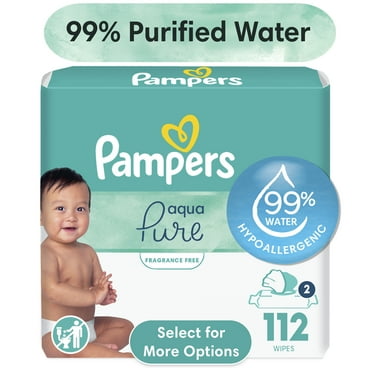 Pampers Aqua Pure Baby Wipes Unscented, 99% Water, 2 Pack, 112 Total Count (Select for More Options)