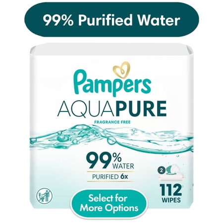Pampers Aqua Pure Baby Wipes Unscented, 2-Pack, 112 Total Wipes (Select for More Options)