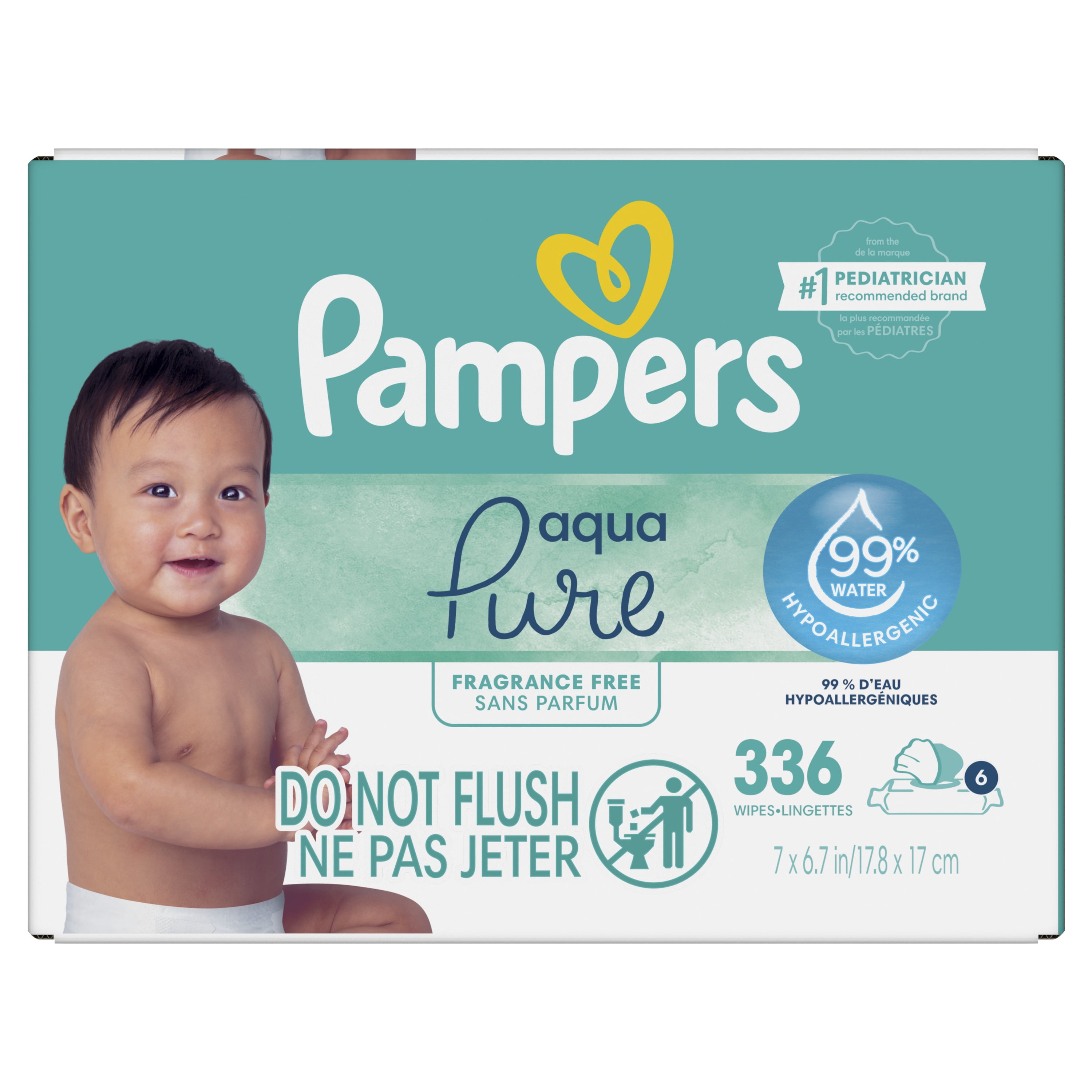 Pampers Aqua Pure Baby Wipes Unscented, 99% Water, 6 Pack, 336 Total Count (Select for More Options)