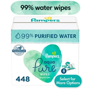 (4 pack) Pampers Aqua Pure Baby Wipes Unscented, 99% Water, 12 Pack