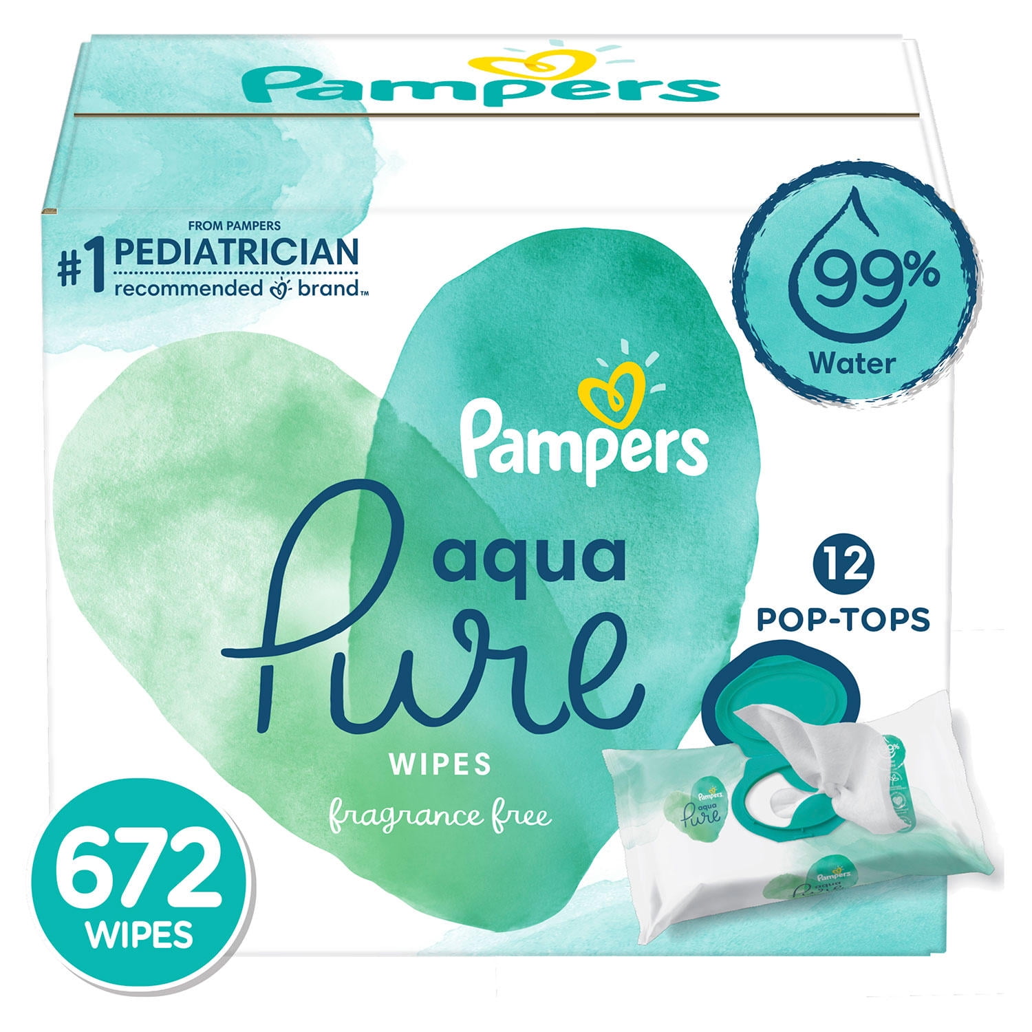 Pampers Aqua Pure Sensitive Baby Wipes 12x Pop-Top 672 Count