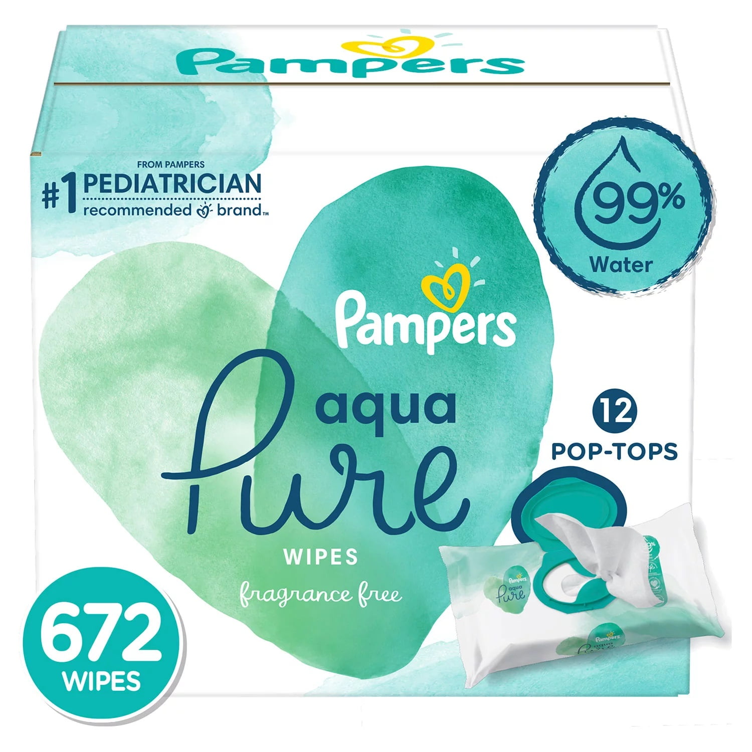 Pampers, Aqua Pure, Sensitive, Baby Wipes Box 12x Pop-Top 672 Count 