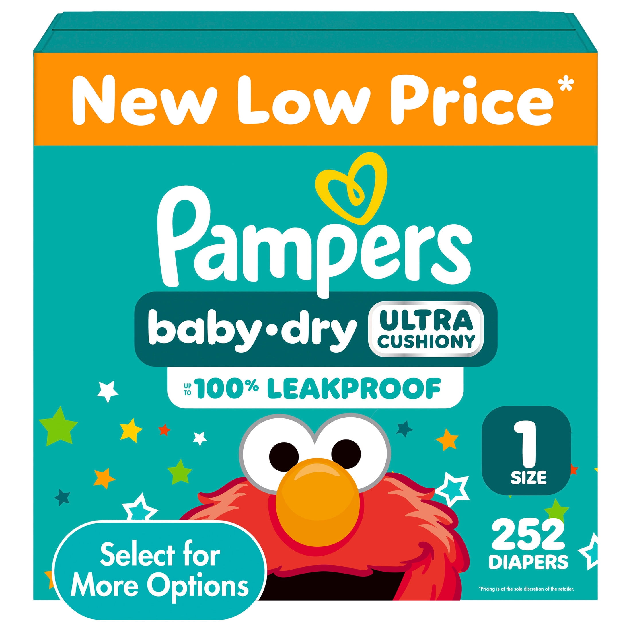 Pampers Baby Dry Diapers, Size 1 (8-14 lbs), 252 Count, Up to 100% leakproof disposable diaper