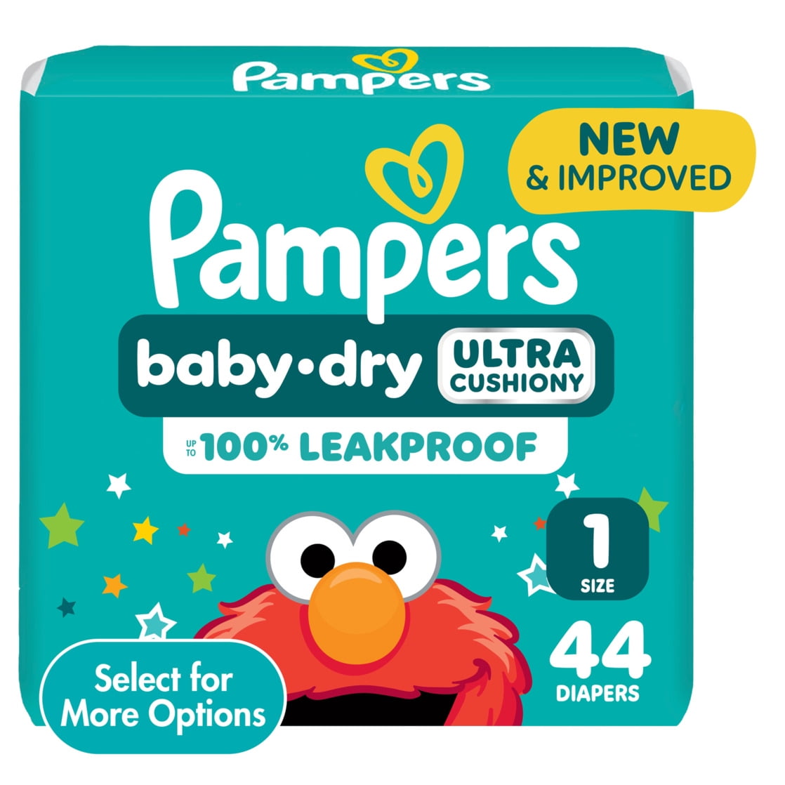 Pampers Baby Dry Diapers Size 1, 44 Count with Leakproof Night