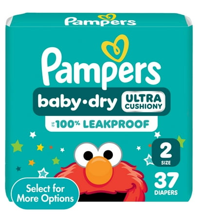 Pampers Baby Dry Diapers, Size 2 (10-22 lbs), 37 Count, Up to 100% leakproof disposable diaper