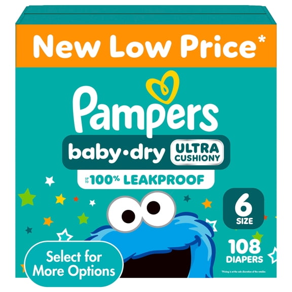 Pampers Baby Dry Baby Diapers Size 6, 108 Count (Select for More Options)
