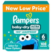 Pampers Baby Dry Baby Diapers Size 6, 108 Count Select for More Options
