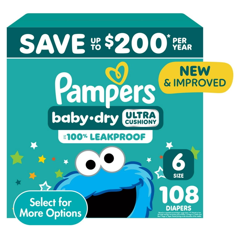 Pampers Baby Dry Diapers Size 6, 108 Count Hypoallergenic