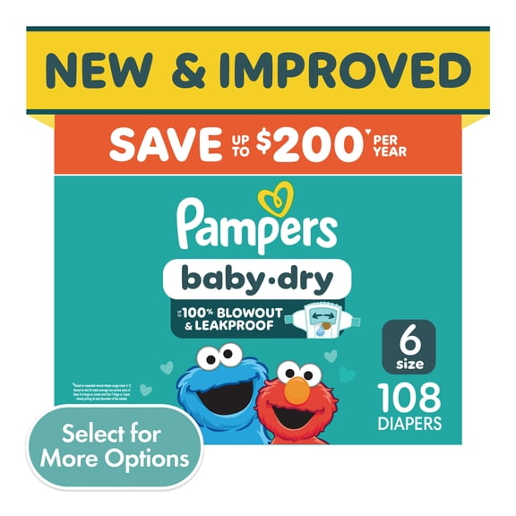 Pampers Baby Dry Baby Diapers Size 6, 108 Count (Select for More Options)