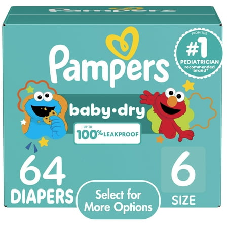 Pampers Baby Dry Baby Diapers Size 6, 64 Count (Select for More Options)