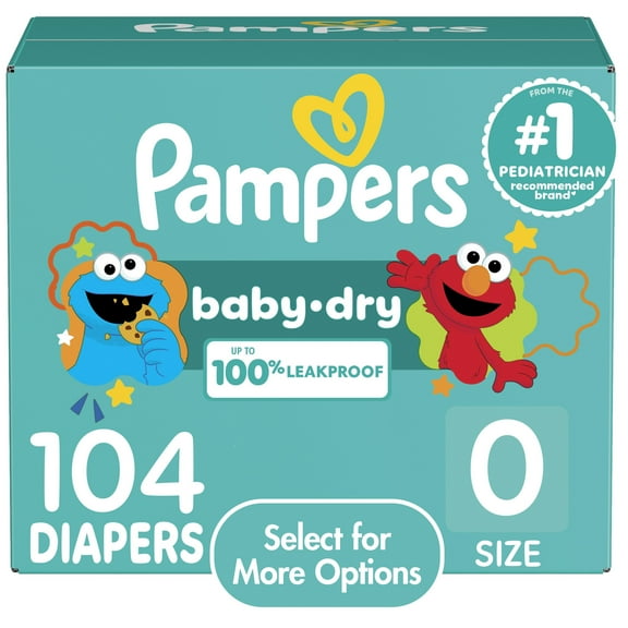 Pampers Baby Dry Baby Diapers Size Newborn, 104 Count (Select for More Options)