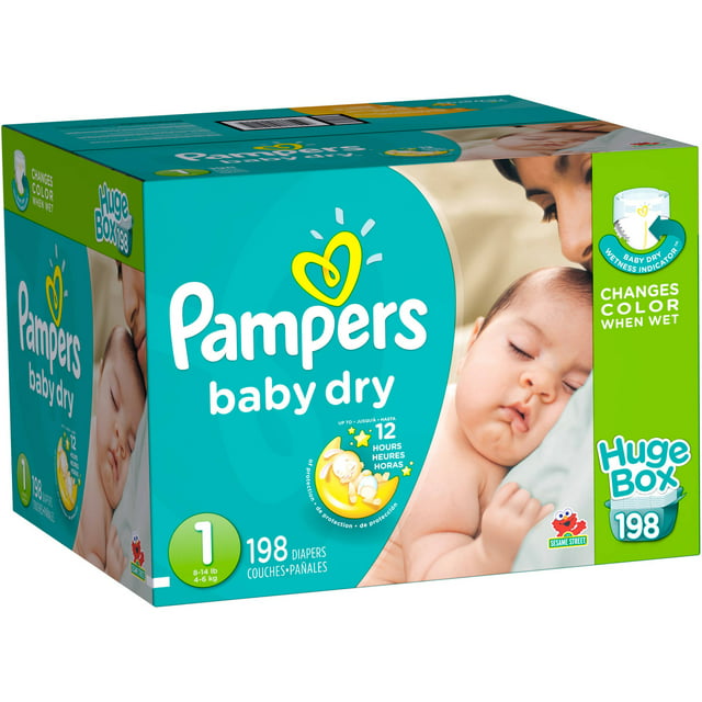 Pampers Baby Dry Diapers, Huge Pack, Size 1, 198 Diapers