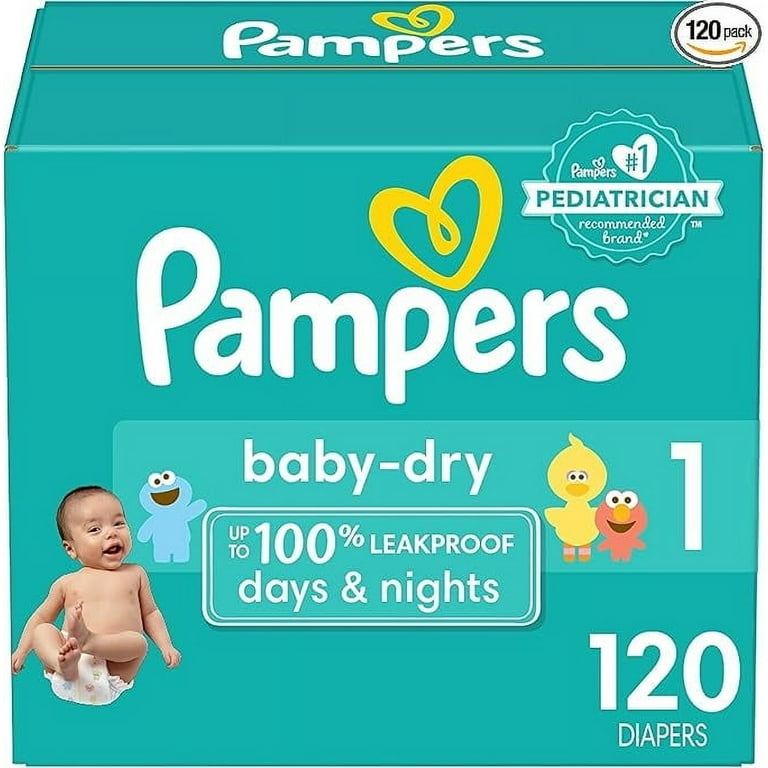 Pampers, Baby Dry Diapers, Size 1, 120 ct, Leakproof Absorbent