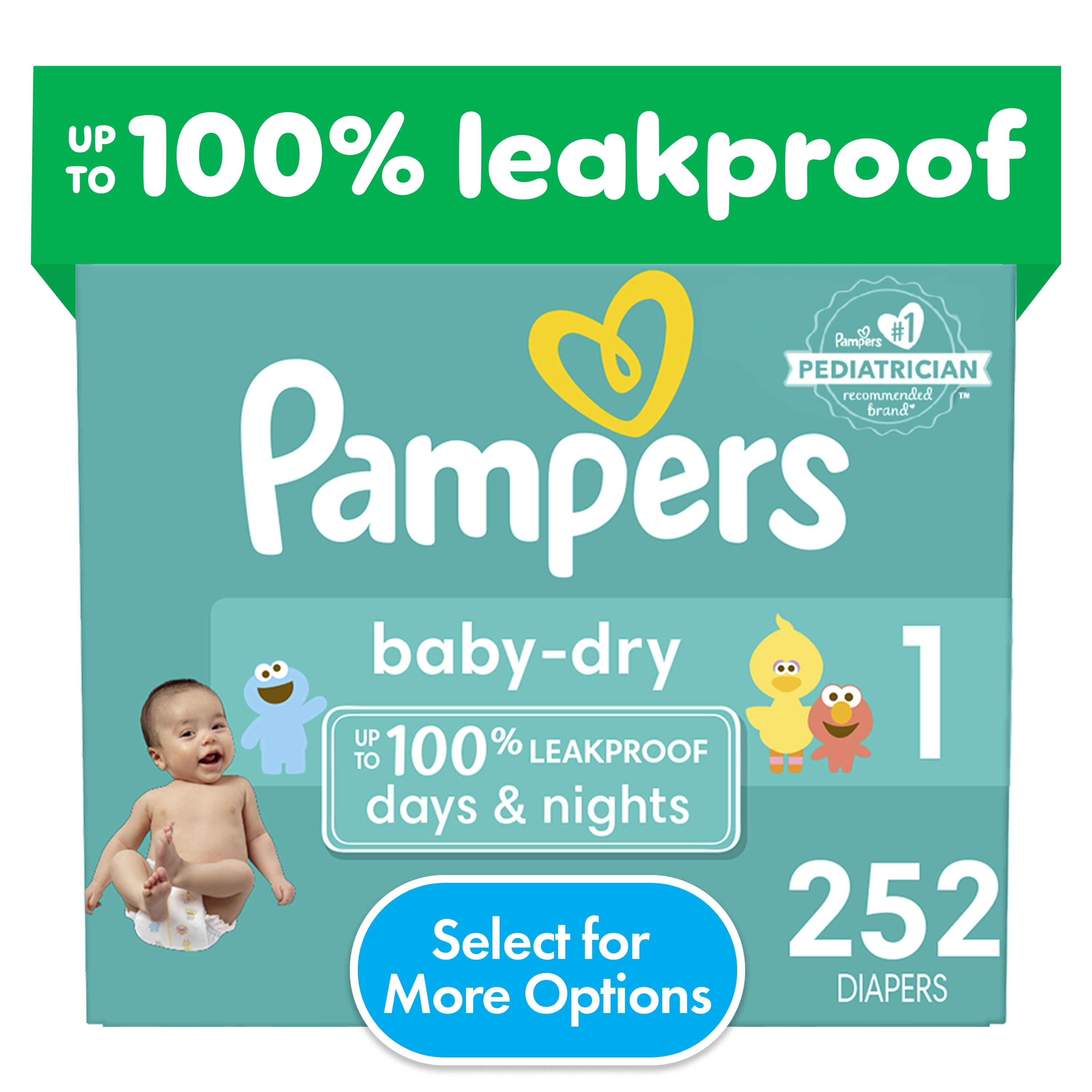 Pampers Baby Dry Diapers Size 1, 252 Count - Leakproof & Hypoallergenic