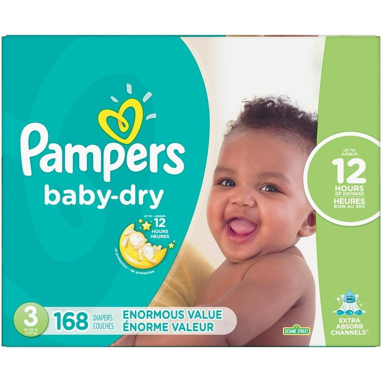 Pampers Infant Baby Dry Diapers, Size 3, 168 Count for All-Night