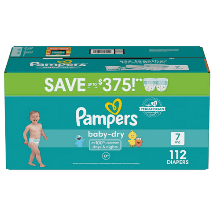 Pampers Baby Dry Diapers Size 7, 41+ lb, 112 Count, Hypoallergenic