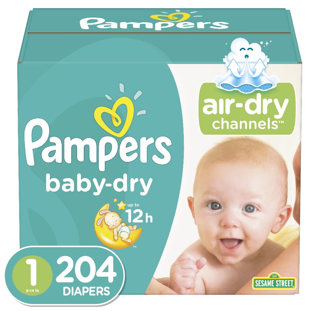 Pampers Baby-Dry Extra Protection Diapers, Size 1, 204 Ct