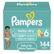 Pampers Baby-Dry Extra Protection Diapers, Size 6, 144 Count (Select for More Options)