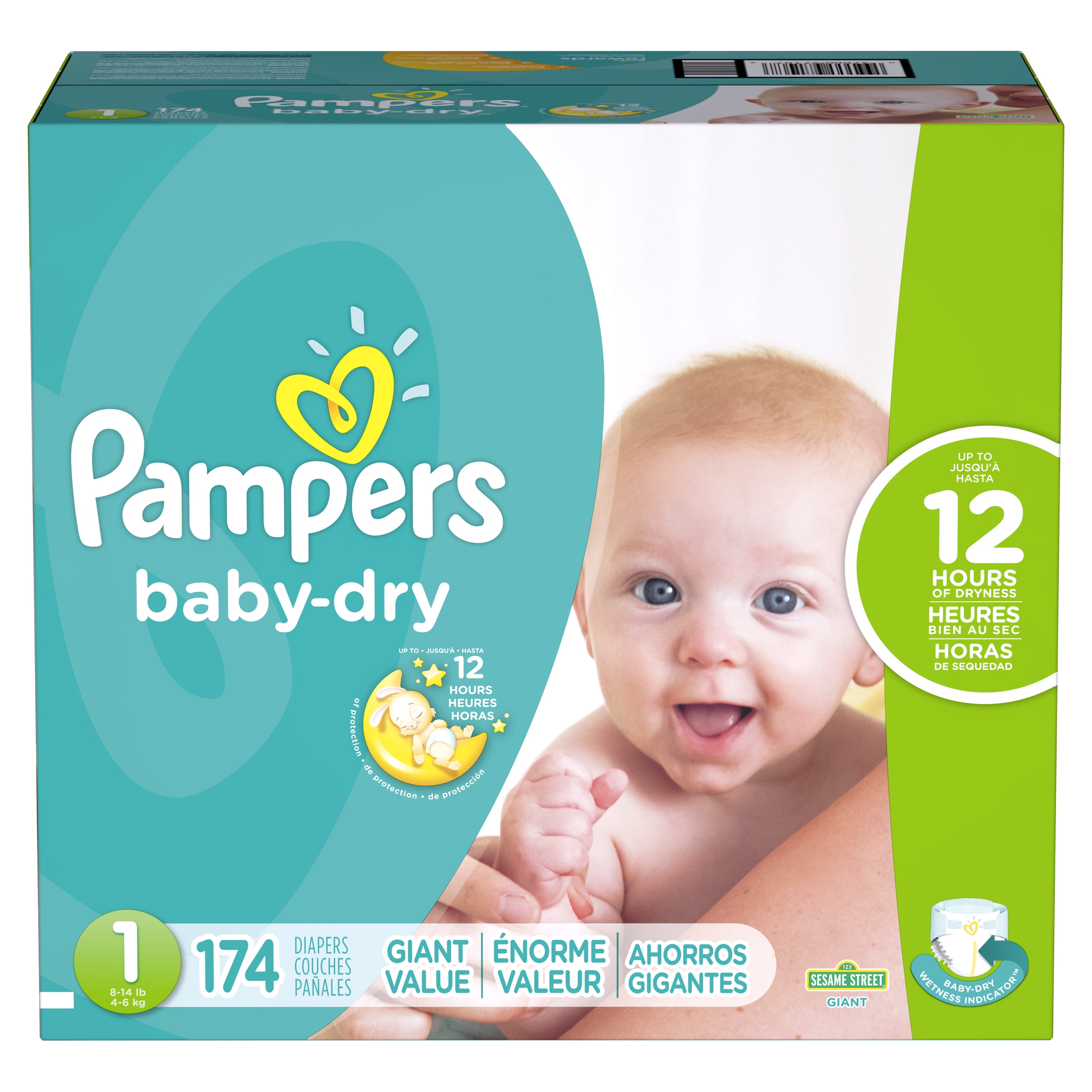 Pampers Baby-Dry Diapers Size 1, 174 Count, Up to 12 Hours of Overnight