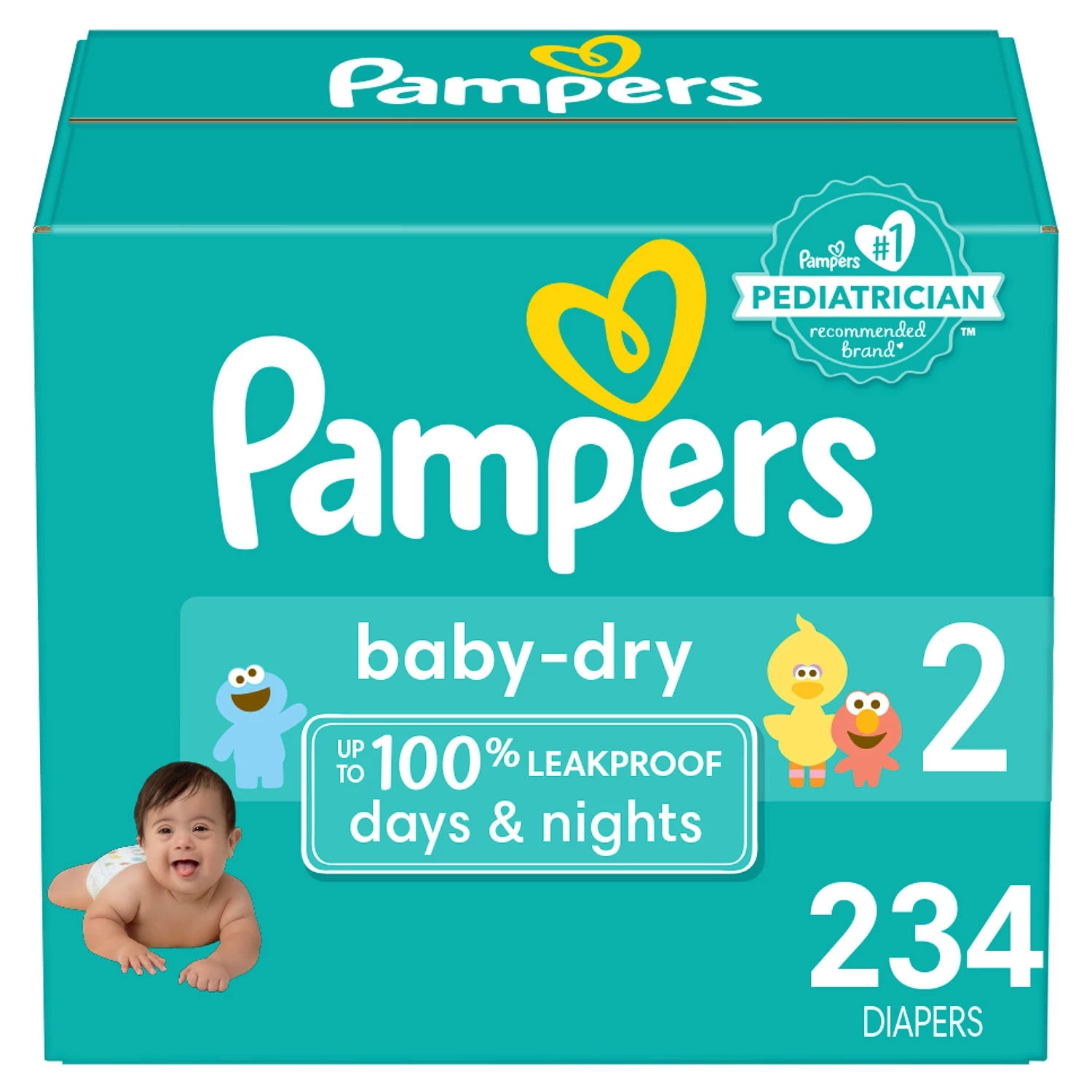 PAMPERS - Pañales desechables Baby Dry talla 2 por 234 unidades; suministro  para un mes que incluye 6 paquetes con tapa de toallitas para bebé por 336