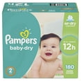 thumbnail image 1 of Pampers Baby-Dry Wetness Indicator Overnight Soft Diapers - Size 2, 180 Count, 1 of 15