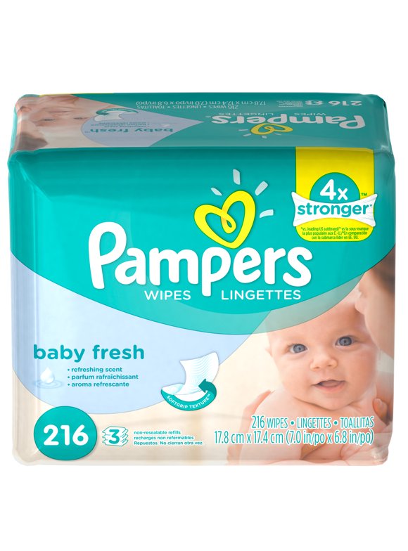 Pampers Baby Wipes Baby Fresh 3 Refill Packs, 216 Total Wipes