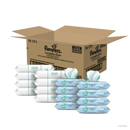 Pampers Baby Wipes Complete Clean Baby Fresh Scent 16 Packs (Tub Not Included), 1152 Total Wipes