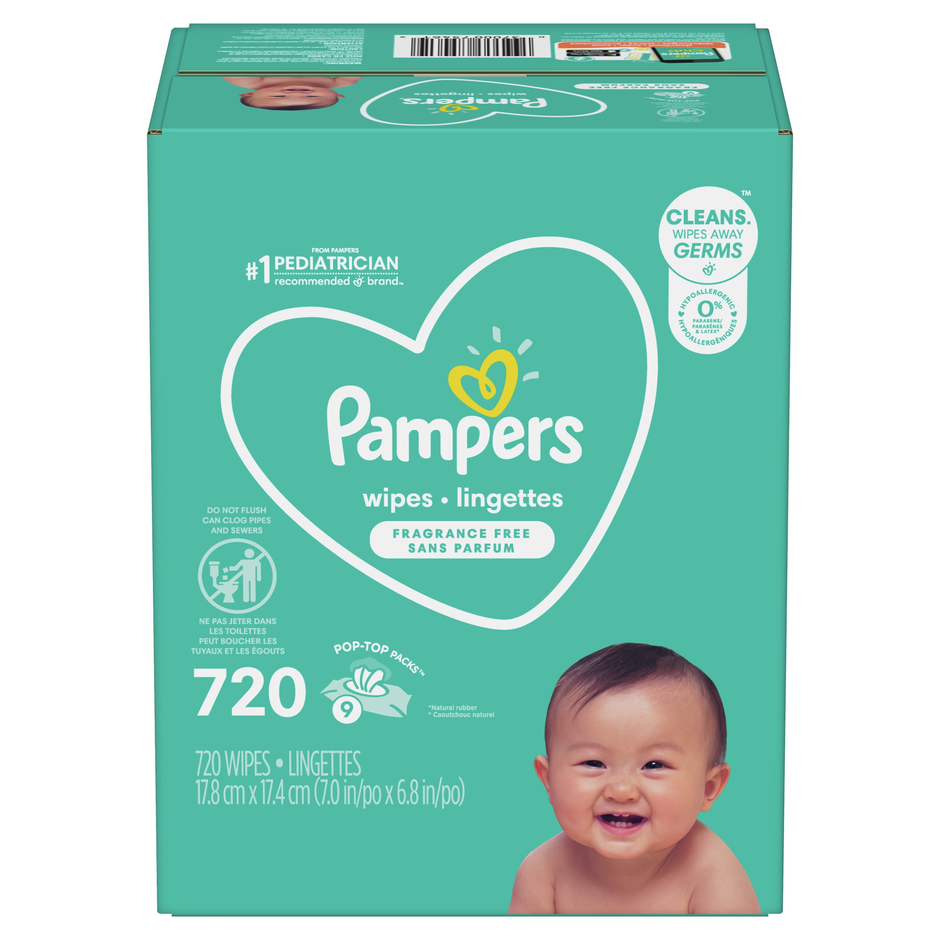 Pampers Baby Wipes Complete Clean Unscented 9 PopTop Packs, 720 Total