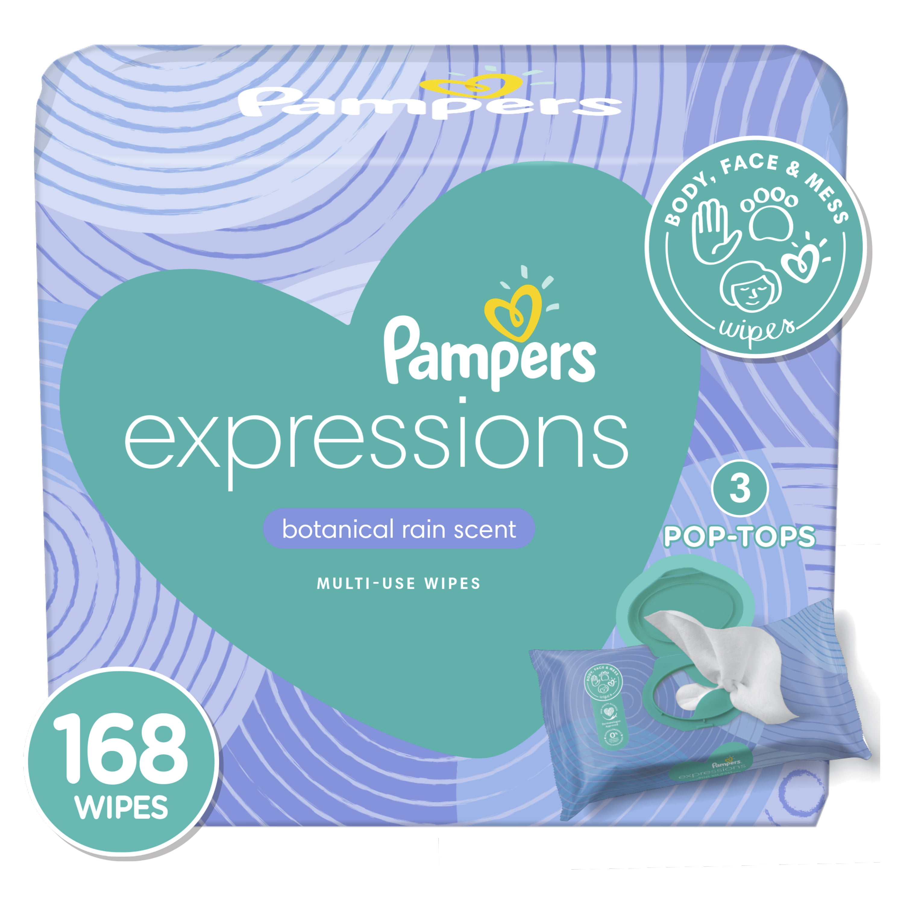 Pampers Baby Wipes Expressions Botanical Rain Scent 3X Pop-Top 168 Ct