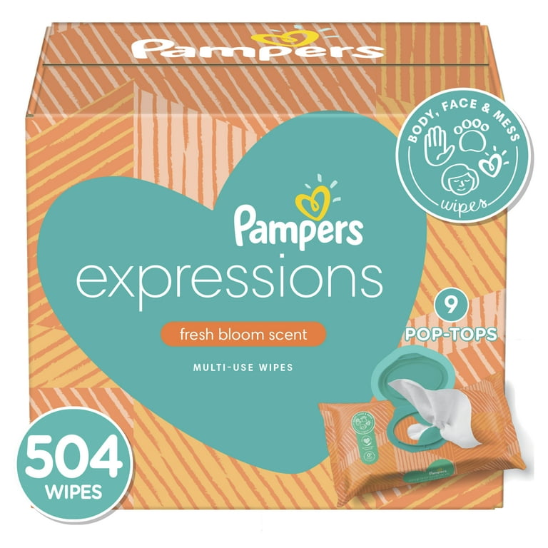 Pampers Baby Wipes Expressions Fresh Bloom Scent 9X Pop Top 504 ct